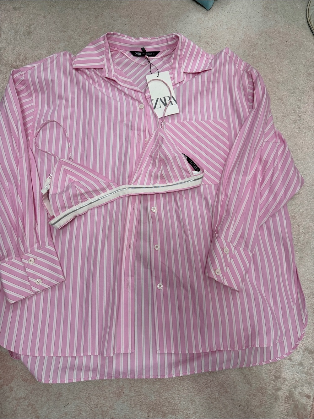 Zara 2 piece Pink & White Striped Button-Down Shirt with Matching Bralette